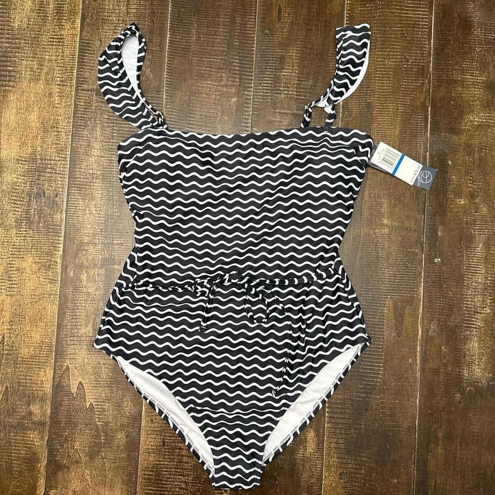 Aqua Couture Black & White One Piece Swimsuit with Adjustable Straps